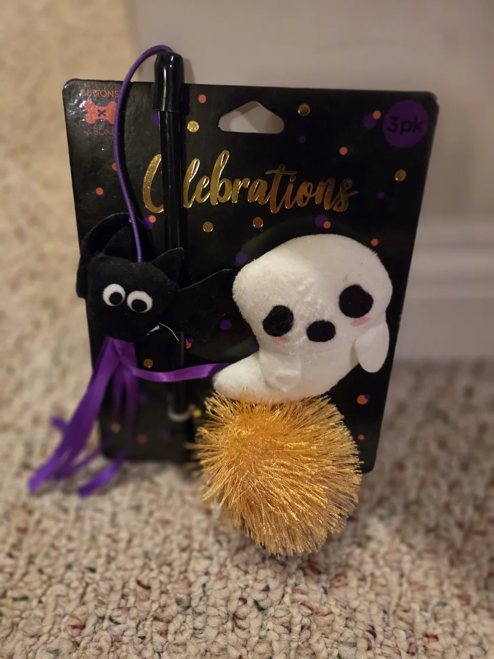Celebrations Halloween Cat Wand Toy - Black, White & Gold
